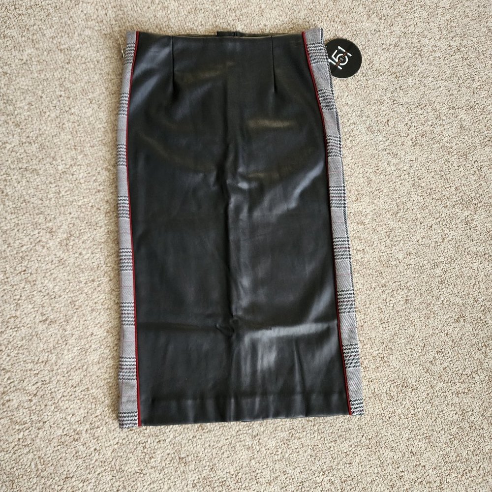 NWT One 5 One Faux Leather Side Stripe Midi Pencil Skirt Size S